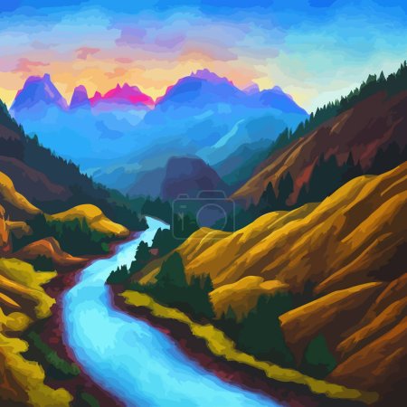Photo for A digitally created, surreal, fantasy style illustration of a rocky mountain landscape scene. - Royalty Free Image
