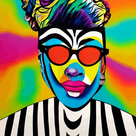 Photo for An artistically designed and digitally painted, groovy pop art style portrait of a young man using blocks of bright colors. - Royalty Free Image