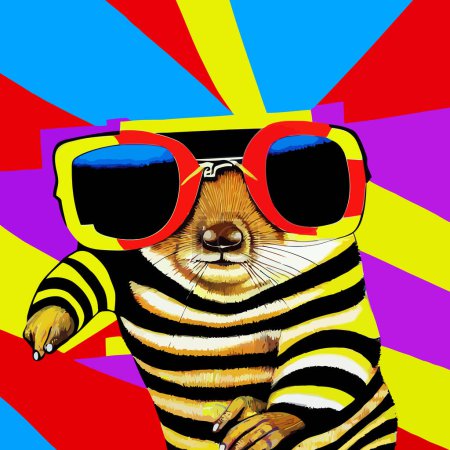 Photo for An artistically designed and digitally painted, groovy pop art style portrait of a chipmunk using blocks of bright colors. - Royalty Free Image