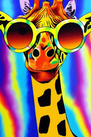Photo for An artistically designed and digitally painted, groovy pop art style portrait of a giraffe using blocks of bright colors. - Royalty Free Image