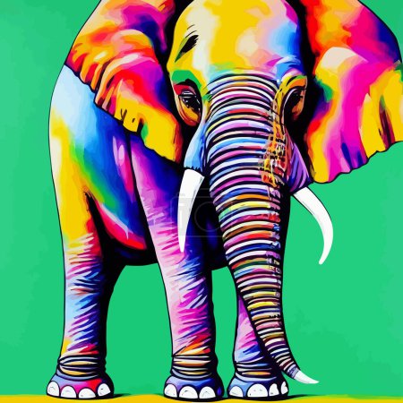 Photo for An artistically designed and digitally painted, groovy pop art style portrait of a elephant using blocks of bright colors. - Royalty Free Image