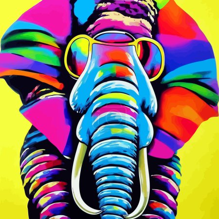 Photo for An artistically designed and digitally painted, groovy pop art style portrait of a elephant using blocks of bright colors. - Royalty Free Image