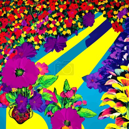 Photo for A digitally created, surface textile background design with groovy retro style flowers. - Royalty Free Image