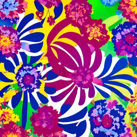 Photo for A digitally created, surface textile background design with groovy retro style flowers. - Royalty Free Image