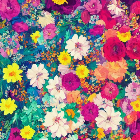 Photo for A digitally created, surface textile background design with colorful traditional style flowers. - Royalty Free Image