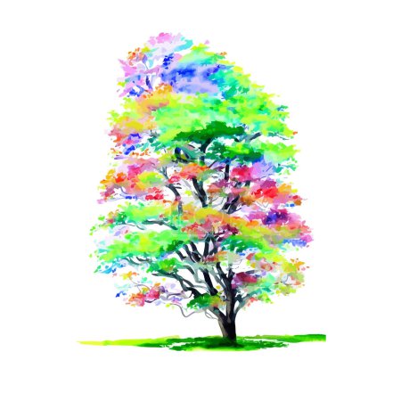 Photo for A digitally created bushy tree with colorful foliage, created in a watercolor style and isolated on a white background. - Royalty Free Image