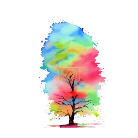 Photo for A digitally created bushy tree with colorful foliage, created in a watercolor style and isolated on a white background. - Royalty Free Image