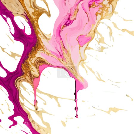 Illustration for A digitally created marbled texture resembling dripping alcohol ink, with pink and gold coloring. - Royalty Free Image