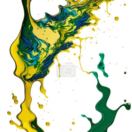 Illustration for A digitally created marbled texture resembling dripping alcohol ink, with green and gold coloring. - Royalty Free Image