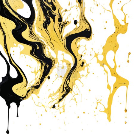 Illustration for A digitally created marbled texture resembling dripping alcohol ink, with black and gold coloring. - Royalty Free Image