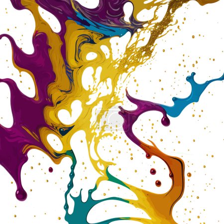 Illustration for A digitally created marbled texture resembling dripping alcohol ink, with purple and gold coloring. - Royalty Free Image