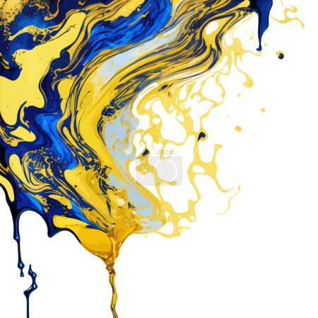 Illustration for A digitally created marbled texture resembling dripping alcohol ink, with blue and gold coloring. - Royalty Free Image