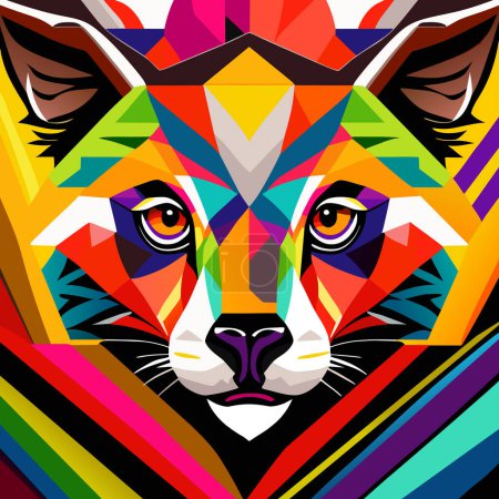 Photo for A vibrant portrait of a wolf made up of colorful geometric shapes and polygons. - Royalty Free Image