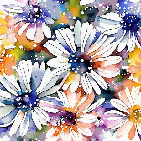Photo for A bright and bold floral daisy flower surface design, created in a vector watercolor art style. - Royalty Free Image