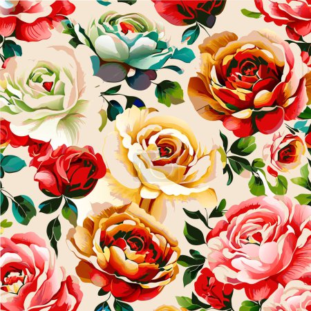 Photo for A bold and vibrant rose flower surface design, created in a vintage vector art style. - Royalty Free Image