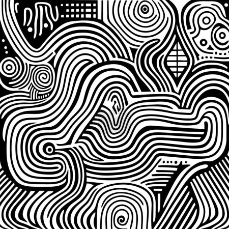 Photo for A black and white doodle line drawing of a abstract pattern with waves and swirls. - Royalty Free Image