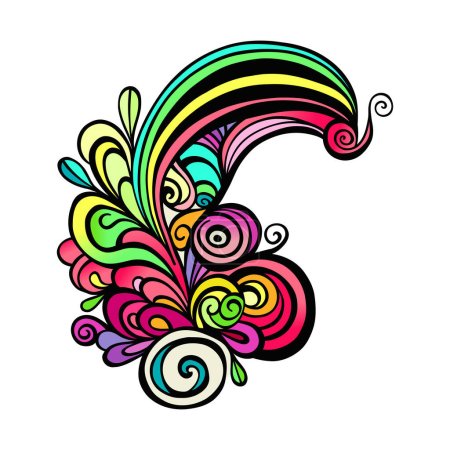 Photo for A fun and colorful, hand drawn, sixties style design element with groovy swirly shapes. - Royalty Free Image