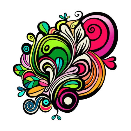 Photo for A fun and colorful, hand drawn, sixties style design element with groovy swirly shapes. - Royalty Free Image