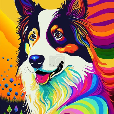 Photo for A digitally created, bright and colorful, funky contemporary style portrait of a Border Collie dog. - Royalty Free Image
