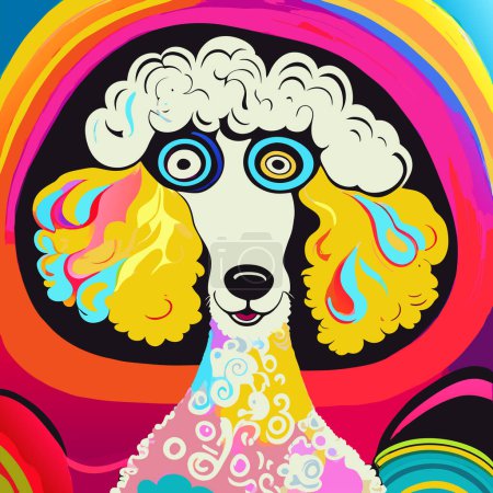 Photo for A digitally created, bright and colorful, funky contemporary style portrait of a poodle dog. - Royalty Free Image