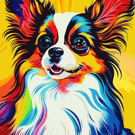 Photo for A digitally created, bright and colorful, funky contemporary style portrait of a Papillon dog. - Royalty Free Image