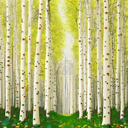 Photo for A detailed vector illustration of a beautiful, scenic forest landscape with birch trees. - Royalty Free Image