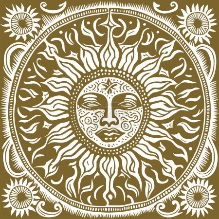 Photo for A vintage style and decorative, ornamental sun with face and rays. - Royalty Free Image