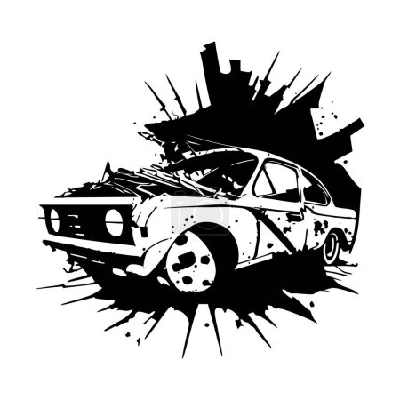 Photo for A simple, flat black illustration of a broken down and wrecked motor vehicle ready for the scrap heap. - Royalty Free Image