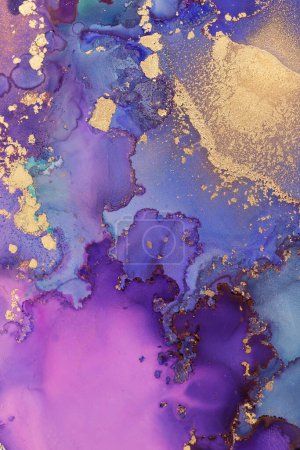 Luxus abstrakte Fluid Art Malerei Hintergrund Alkohol Tinte und Goldtechnik Dieses faszinierende abstrakte Stück verfügt über eine atemberaubende Mischung aus Alkohol Tinte und schimmerndem Gold. Das dynamische Zusammenspiel von Farben und Texturen schafft eine optisch atemberaubende Landschaft.