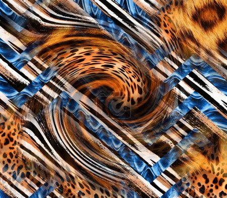 Foto de Abstracto patrón geométrico de color pavo real, patrón de rayas onduladas coloridas para textiles y diseño, ilustración fractal abstracta para diseño creativo, fondo psicodélico colorido - Imagen libre de derechos