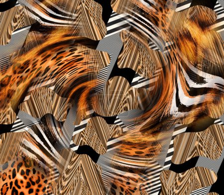 motif géométrique abstrait de couleur paon, motif rayé ondulé coloré pour le textile et le design, Illustration fractale abstraite pour la conception créative, Fond psychédélique coloré