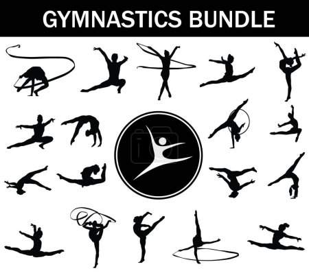 Foto de Paquete de siluetas de gimnasia Colección de jugadores de gimnasia con logotipo - Imagen libre de derechos