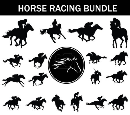 Illustration for Horse Racing Silhouette Bundle | Collection of Horse Racing Players with Logo - Royalty Free Image