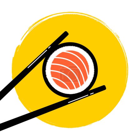 Illustration for Salmon sushi and black chopstick. Vector illustration - Royalty Free Image