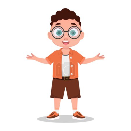 Illustration for Cute boy with glasses, nerd, schoolboy surprised - Royalty Free Image