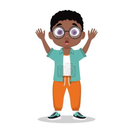 Cute boy with glasses, scared. Vector illustration.