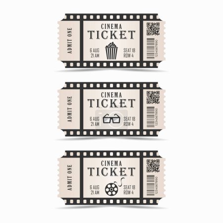 Illustration for Ticket set, movie ticket, retro style - Royalty Free Image