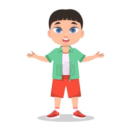 Illustration for Cute boy throws up his hands. Surprised boy. Vector illustration - Royalty Free Image