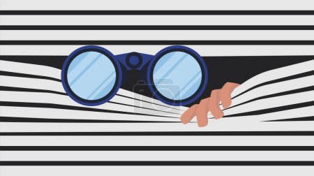Illustration for Binoculars in hand, looks out through binoculars. - Royalty Free Image