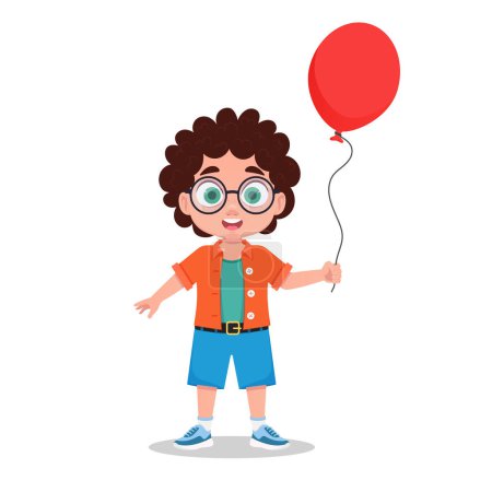 Téléchargez les illustrations : Joli garçon avec un ballon. Illustration vectorielle - en licence libre de droit