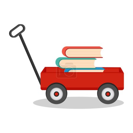 Téléchargez les illustrations : Chariot rouge plein de livres, illustration vectorielle - en licence libre de droit