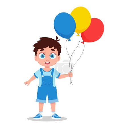 Téléchargez les illustrations : Joli garçon avec des ballons. Illustration vectorielle - en licence libre de droit