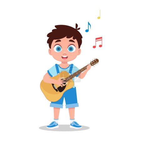 Téléchargez les illustrations : Joli garçon jouant de la guitare. Illustration vectorielle - en licence libre de droit