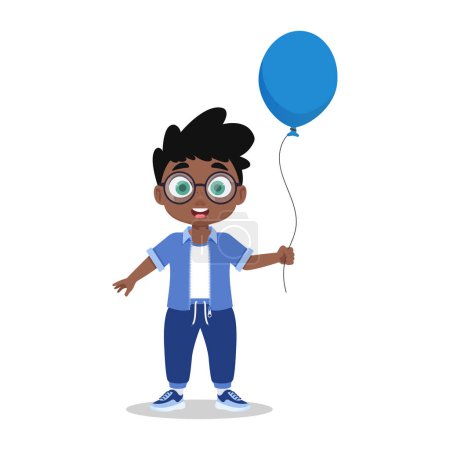 Téléchargez les illustrations : Joli garçon avec un ballon. Illustration vectorielle - en licence libre de droit