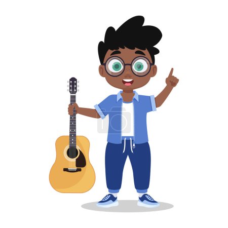 Ilustración de Lindo chico con una guitarra - Imagen libre de derechos