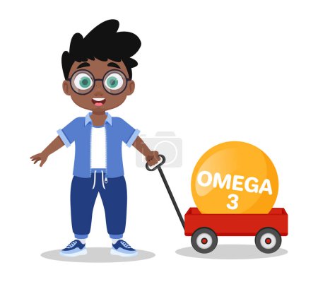 Ilustración de Niño con vitamina omega 3 - Imagen libre de derechos