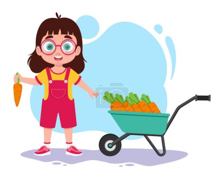 Illustration for Cute baby girl with carrot harvest - Royalty Free Image
