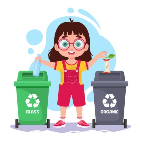 Illustration for Child sorts garbage, glass and organic - Royalty Free Image
