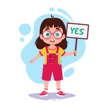 Illustration for Happy child wears correct sign, vector illustration - Royalty Free Image