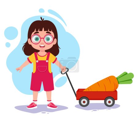 Ilustración de Un niño con un carro de zanahorias, una granjera - Imagen libre de derechos
